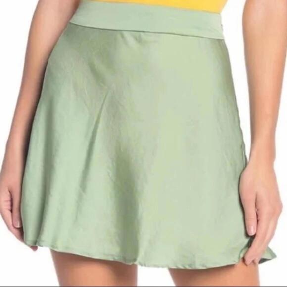 Free People Dresses & Skirts - NWOT Free People Phoebe Matcha Green Satin High Waisted Short Mini Skirt- Size 4